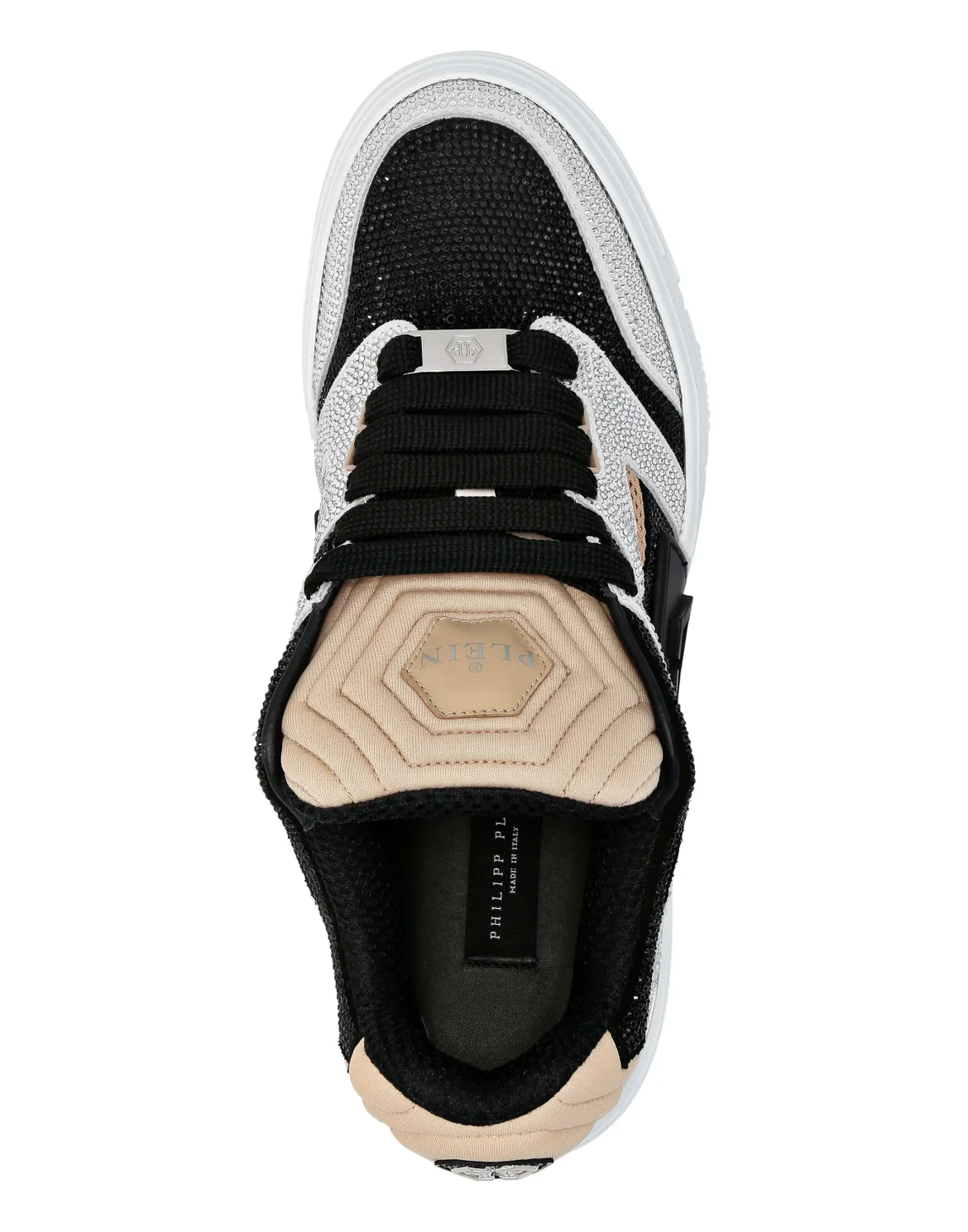 Mix Leather Lo-Top Sneakers Strass, цвет: Белый