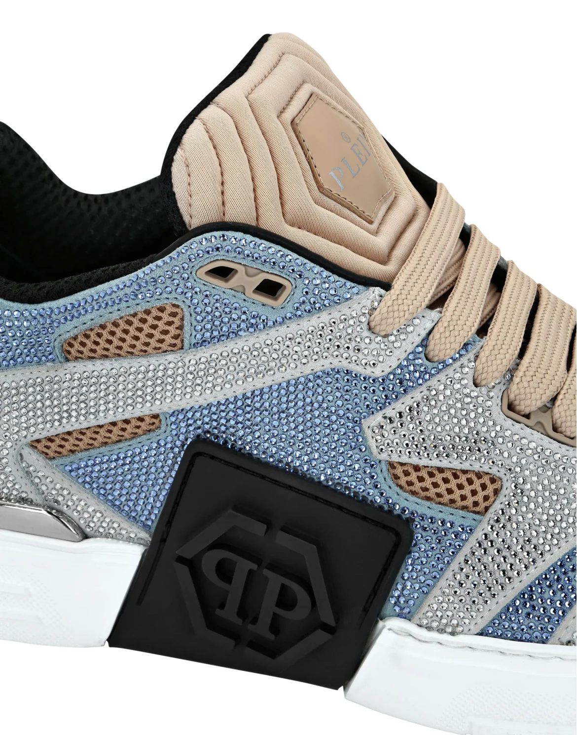 Mix Leather Lo-Top Sneakers Strass, цвет: Бежевый