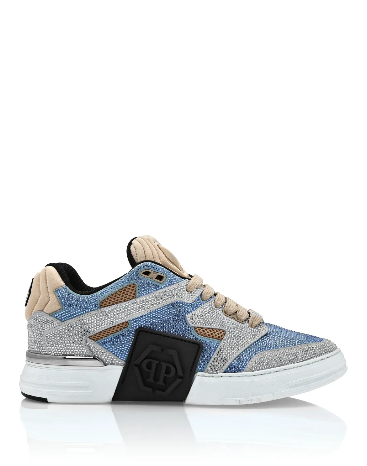 Mix Leather Lo-Top Sneakers Strass, цвет: Бежевый