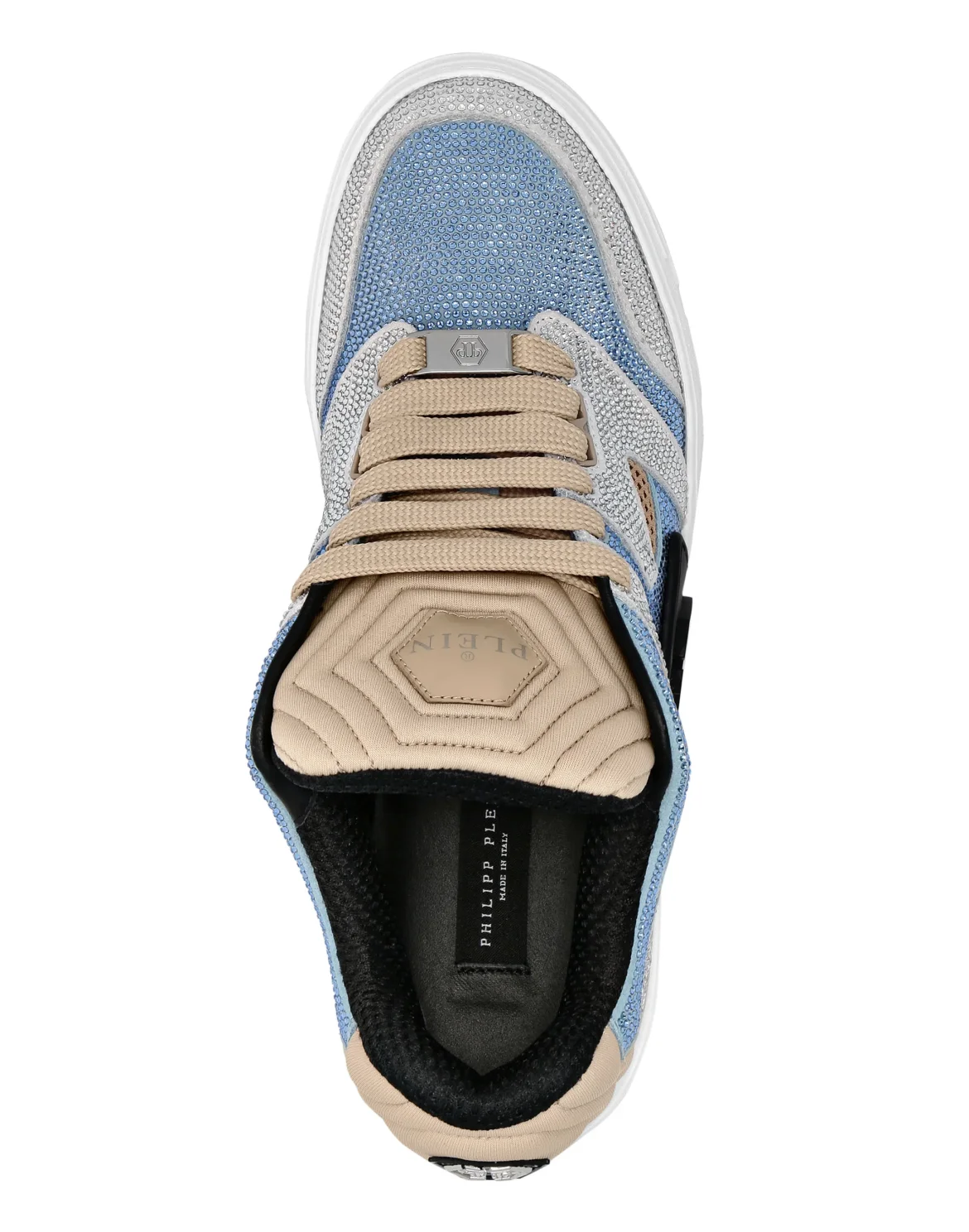 Mix Leather Lo-Top Sneakers Strass, цвет: Бежевый