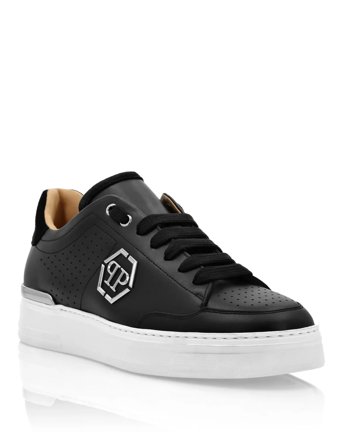 Mix Leather Lo-Top Sneakers, цвет: Черный