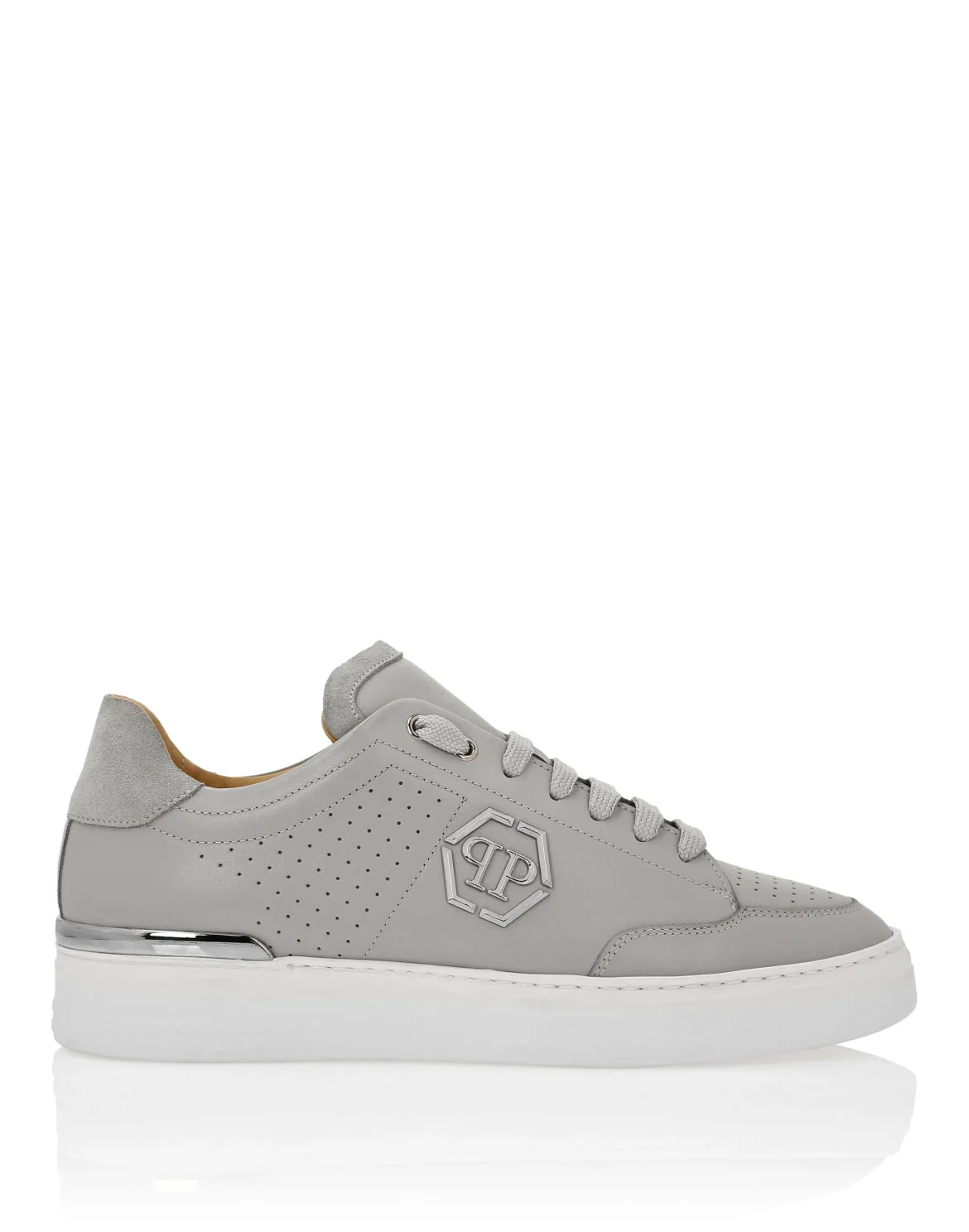 Mix Leather Lo-Top Sneakers, цвет: Серый