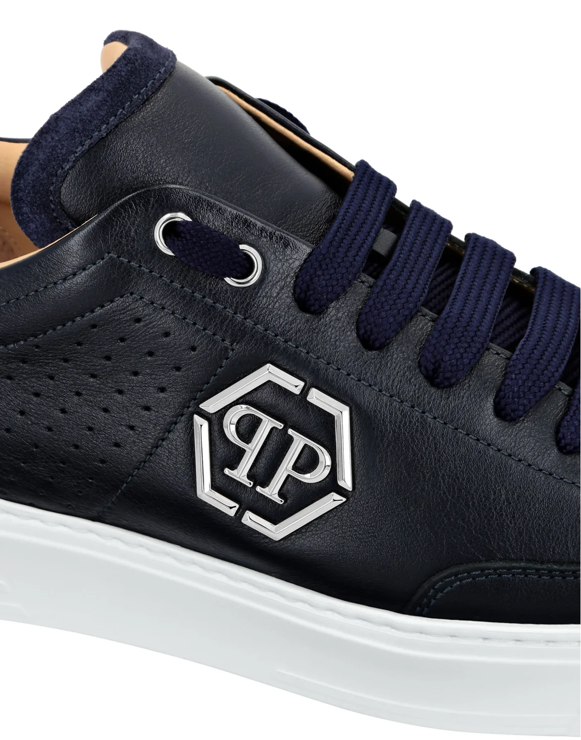 Mix Leather Lo-Top Sneakers, цвет: Синий