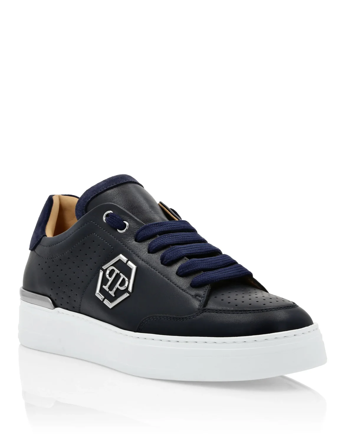 Mix Leather Lo-Top Sneakers, цвет: Синий