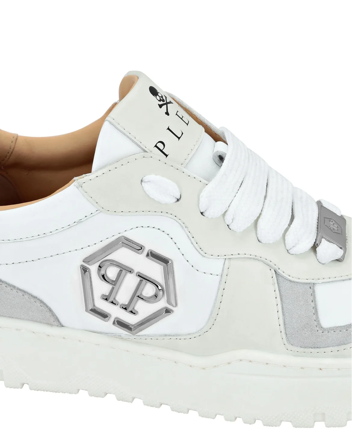 Mix Leather Lo-Top Sneakers, цвет: Белый