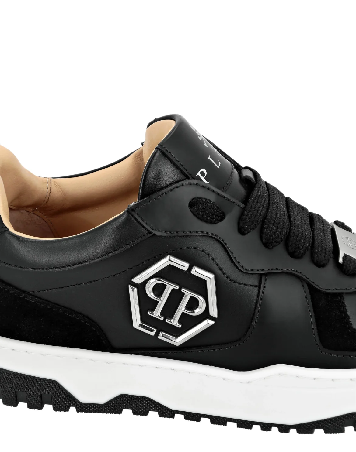 Mix Leather Lo-Top Sneakers, цвет: Черный