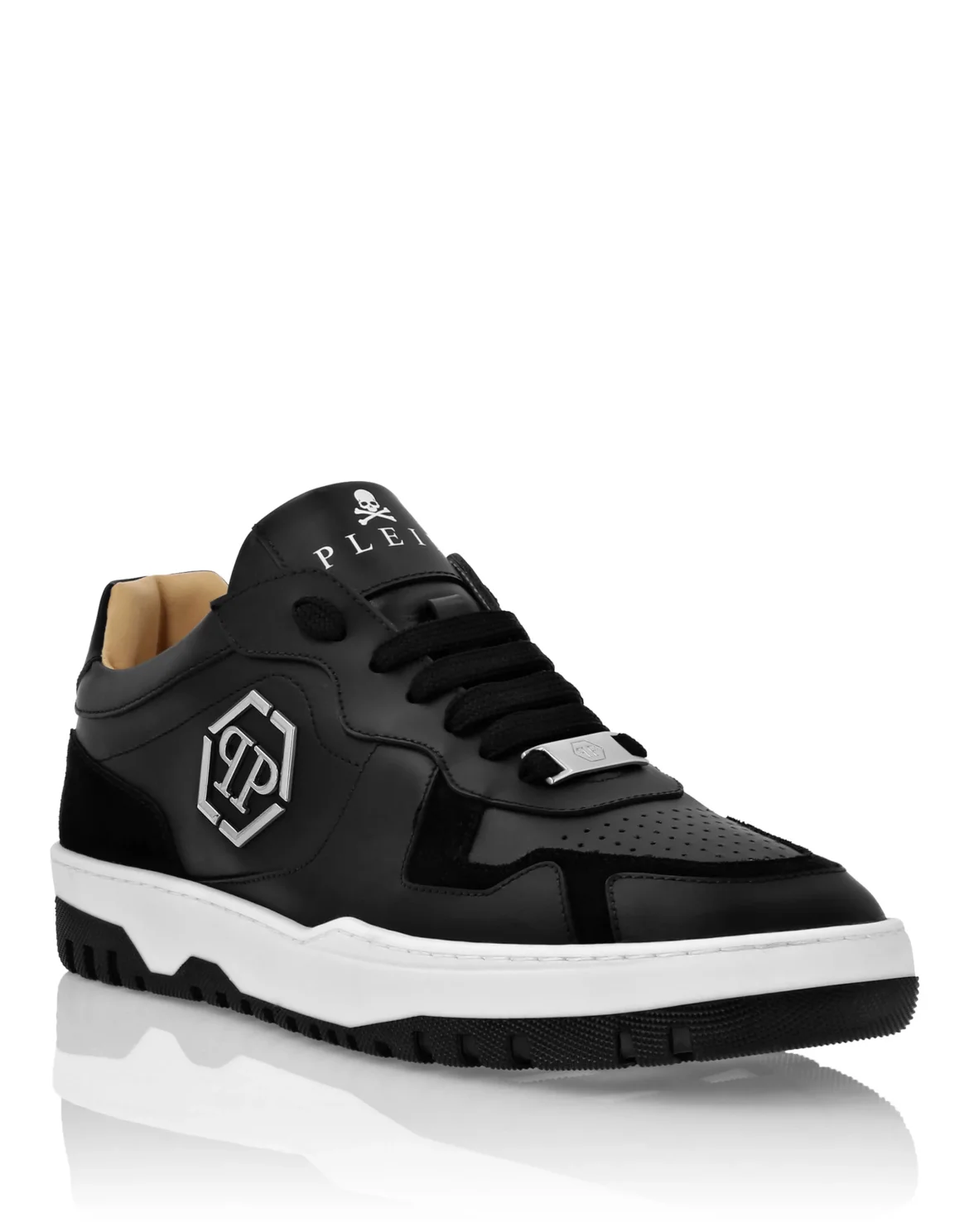 Mix Leather Lo-Top Sneakers, цвет: Черный