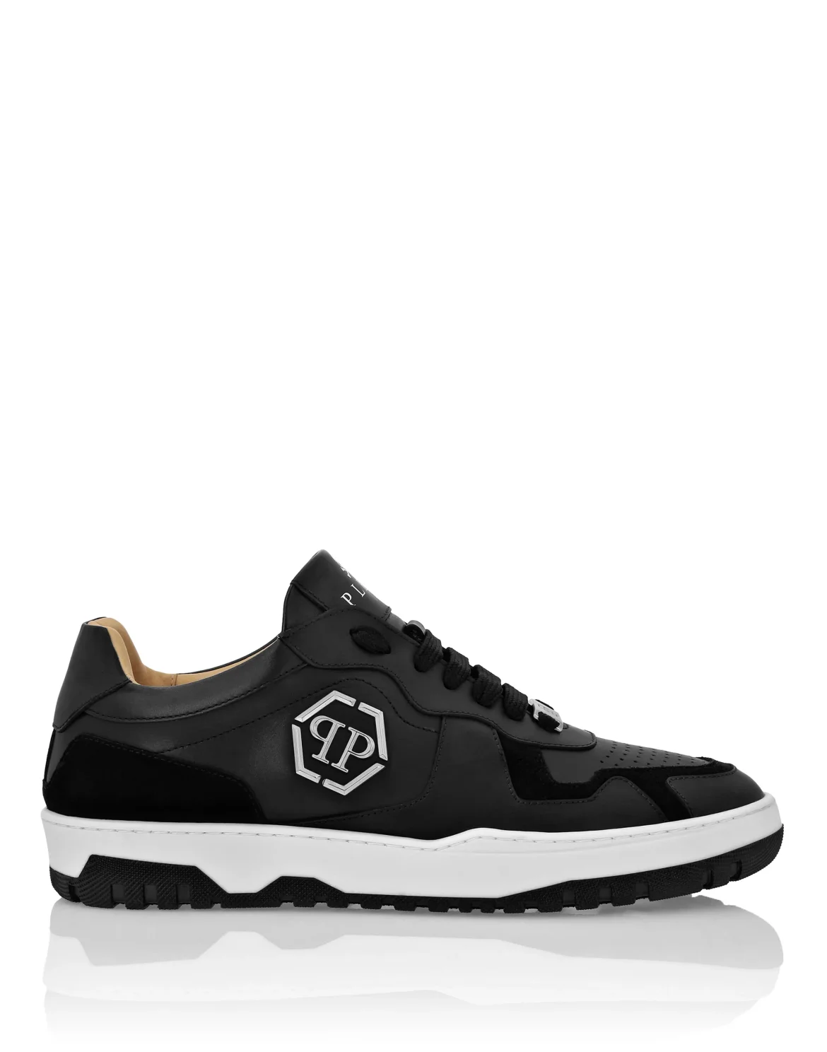 Mix Leather Lo-Top Sneakers, цвет: Черный