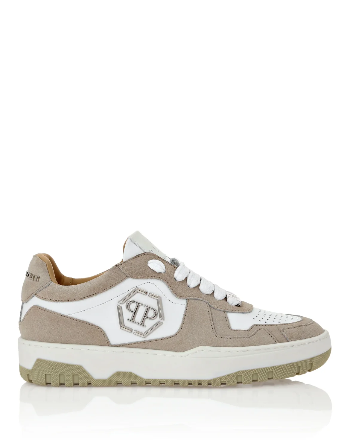 Mix Leather Lo-Top Sneakers, цвет: Белый