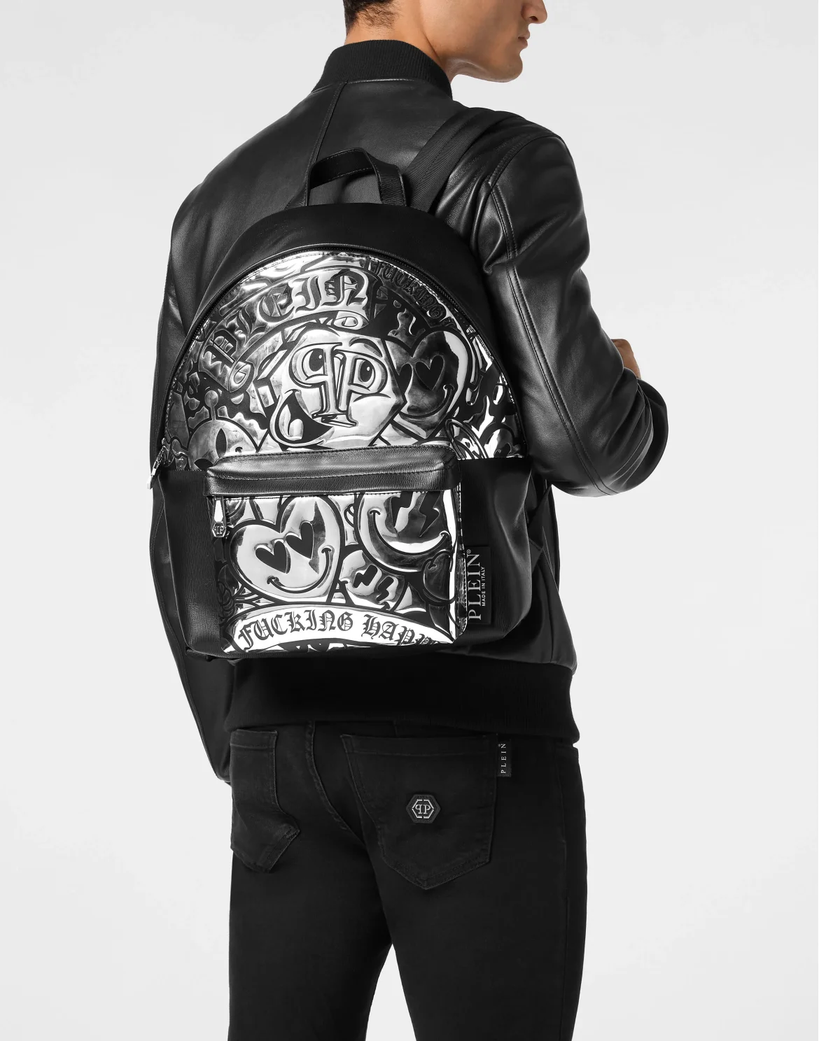 Mirror Leather Backpack Smile, цвет: Серебристый