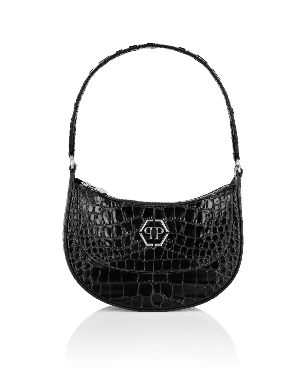 Croco Embossed Handle Bag GALAXY, цвет: Черный