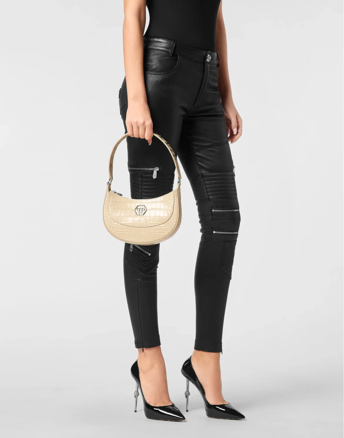 Croco Embossed Handle Bag GALAXY, цвет: Бежевый