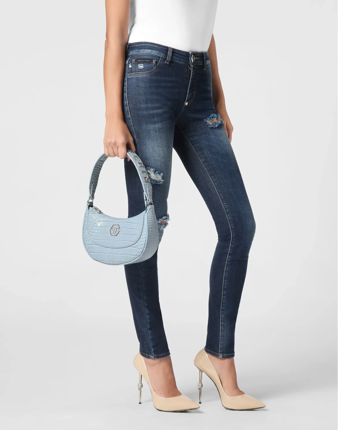 Croco Embossed Handle Bag GALAXY, цвет: Голубой