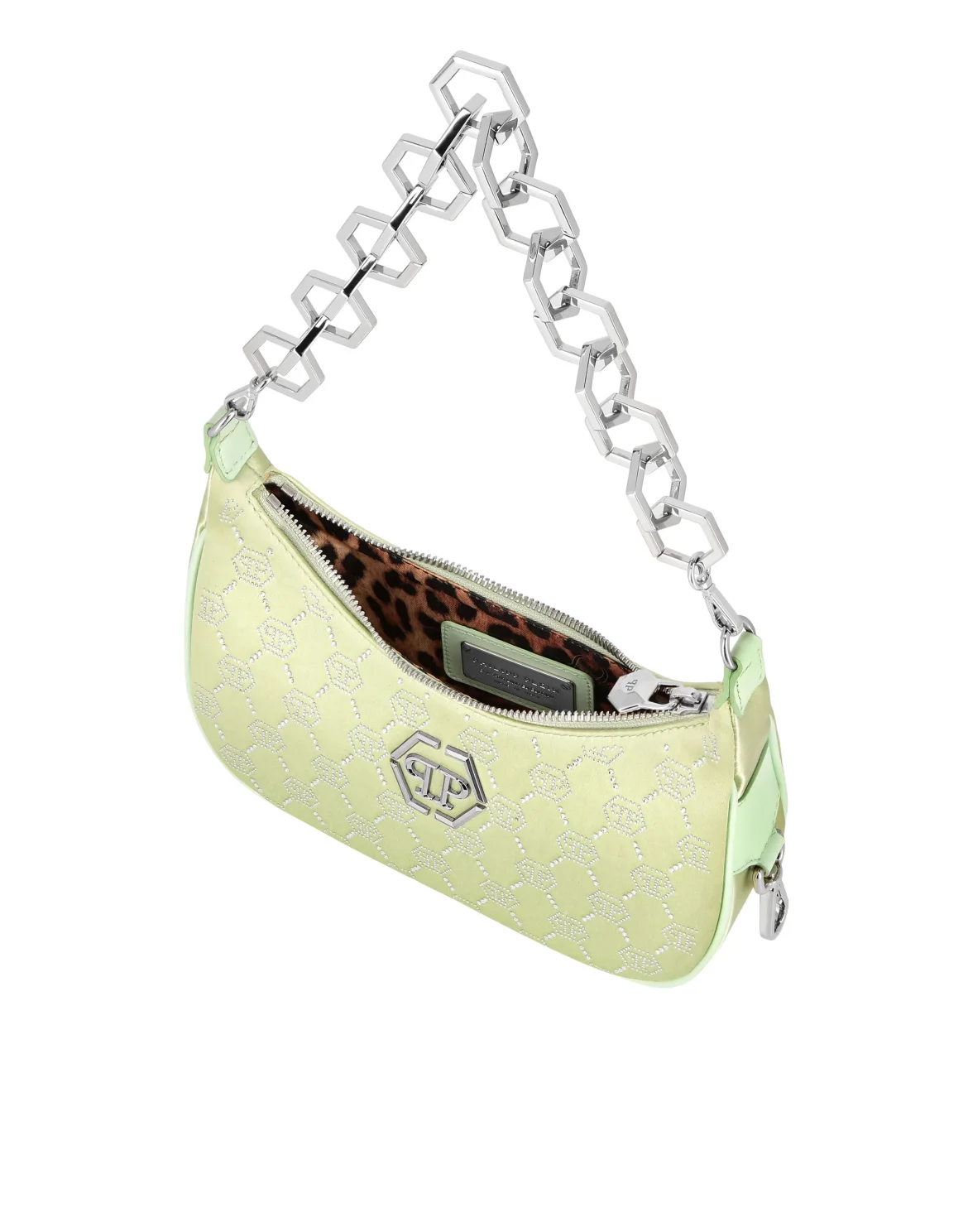 Satin Shoulder Bag Monogram Strass, цвет: Зеленый