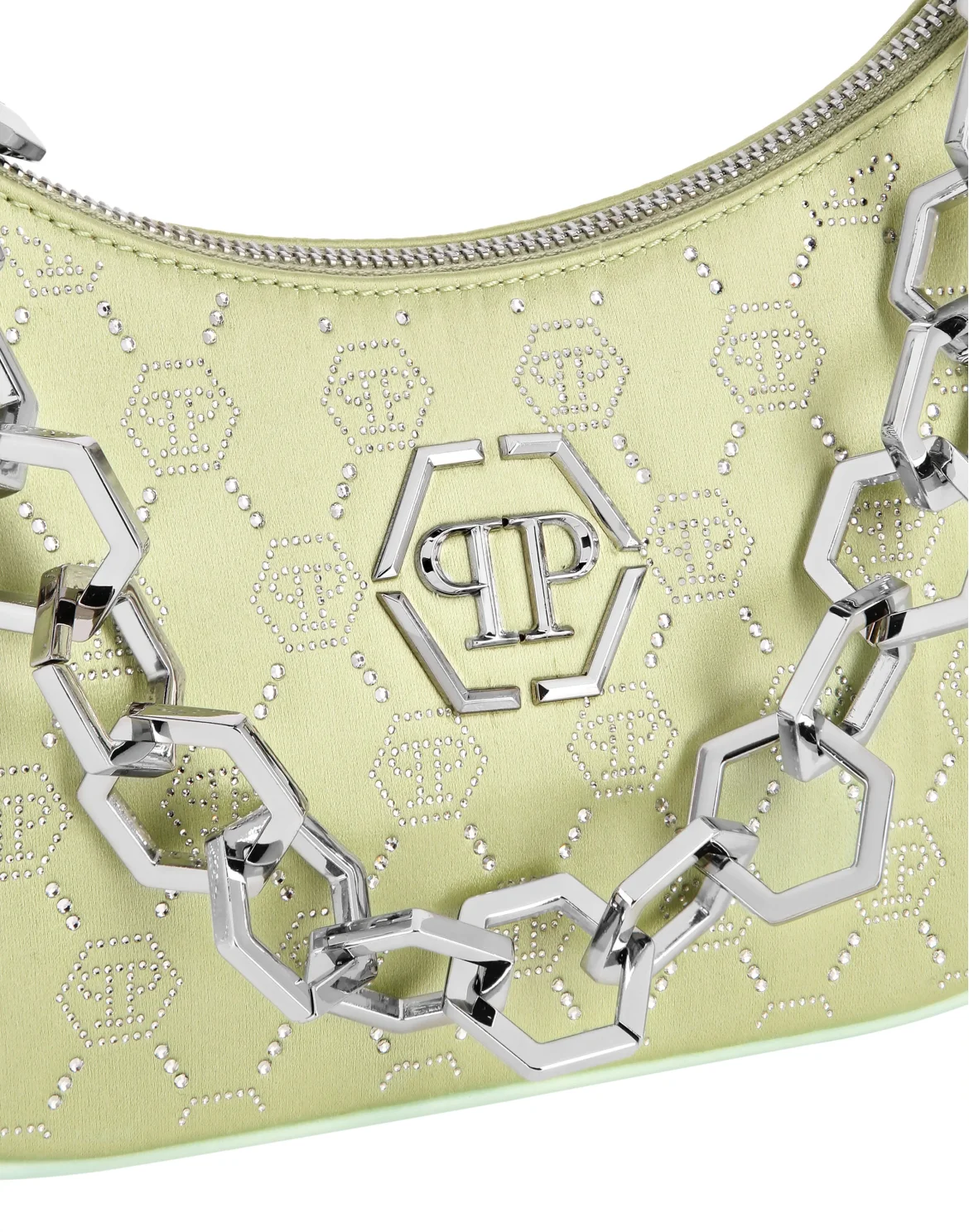 Satin Shoulder Bag Monogram Strass, цвет: Зеленый