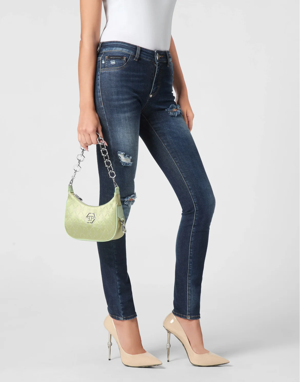 Satin Shoulder Bag Monogram Strass, цвет: Зеленый