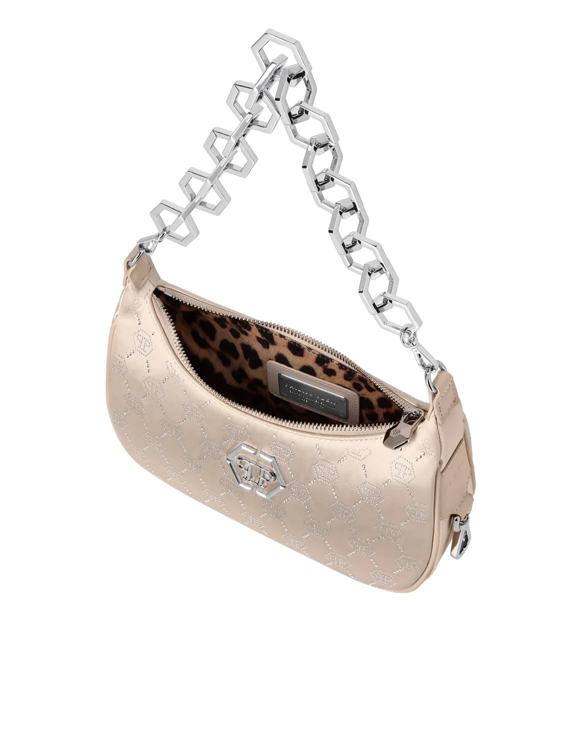 Satin Shoulder Bag Monogram Strass, цвет: Бежевый