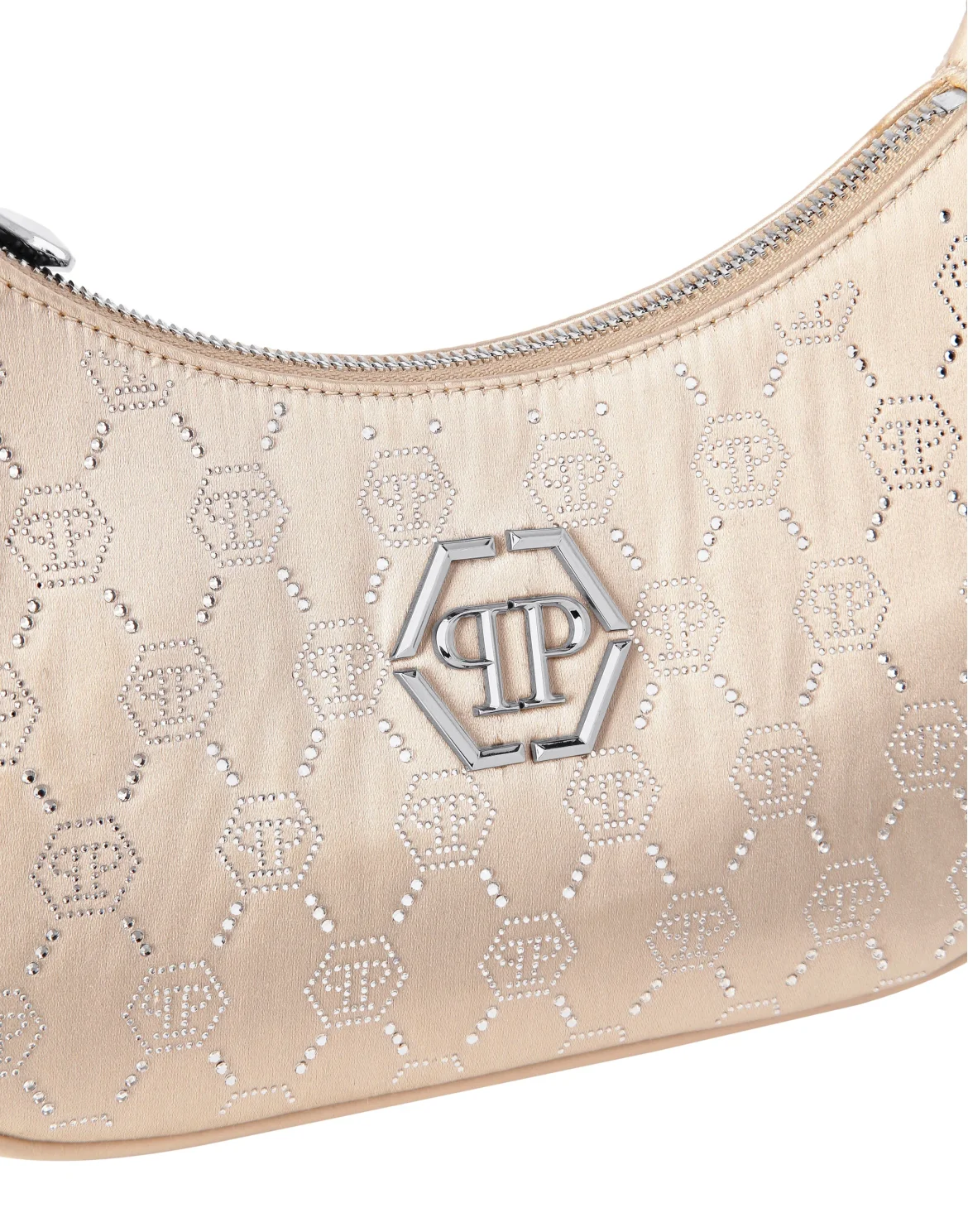 Satin Shoulder Bag Monogram Strass, цвет: Бежевый
