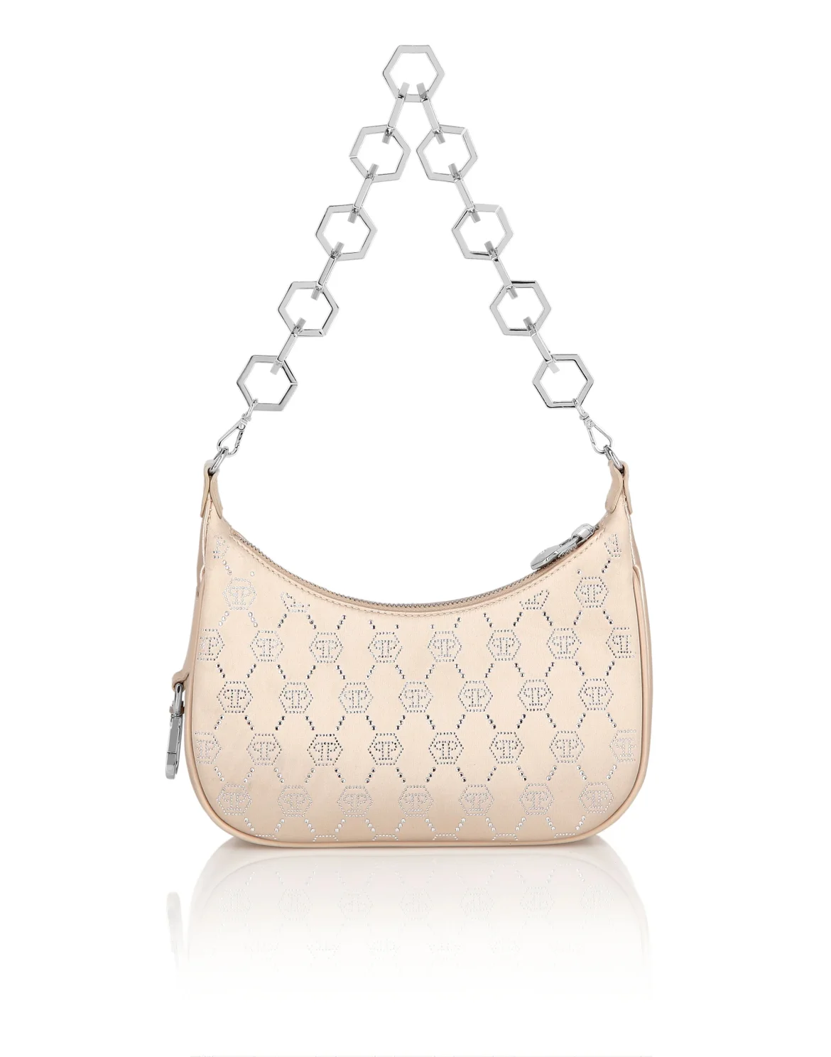Satin Shoulder Bag Monogram Strass, цвет: Бежевый