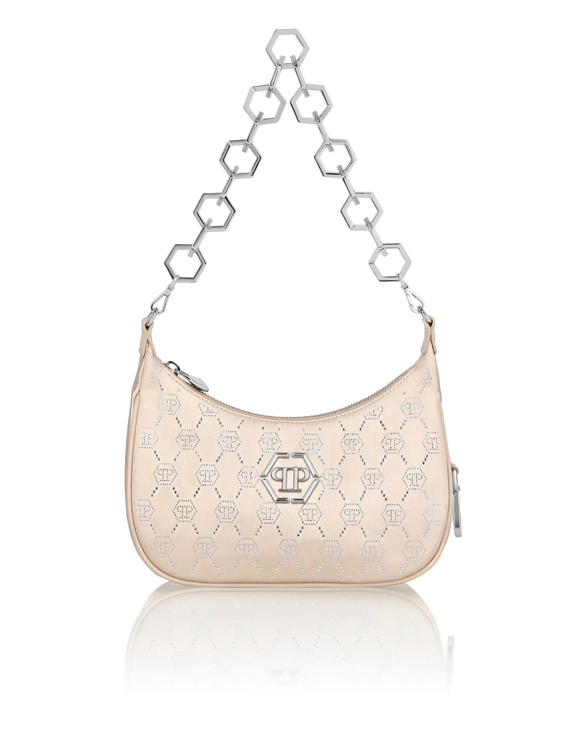Satin Shoulder Bag Monogram Strass, цвет: Бежевый