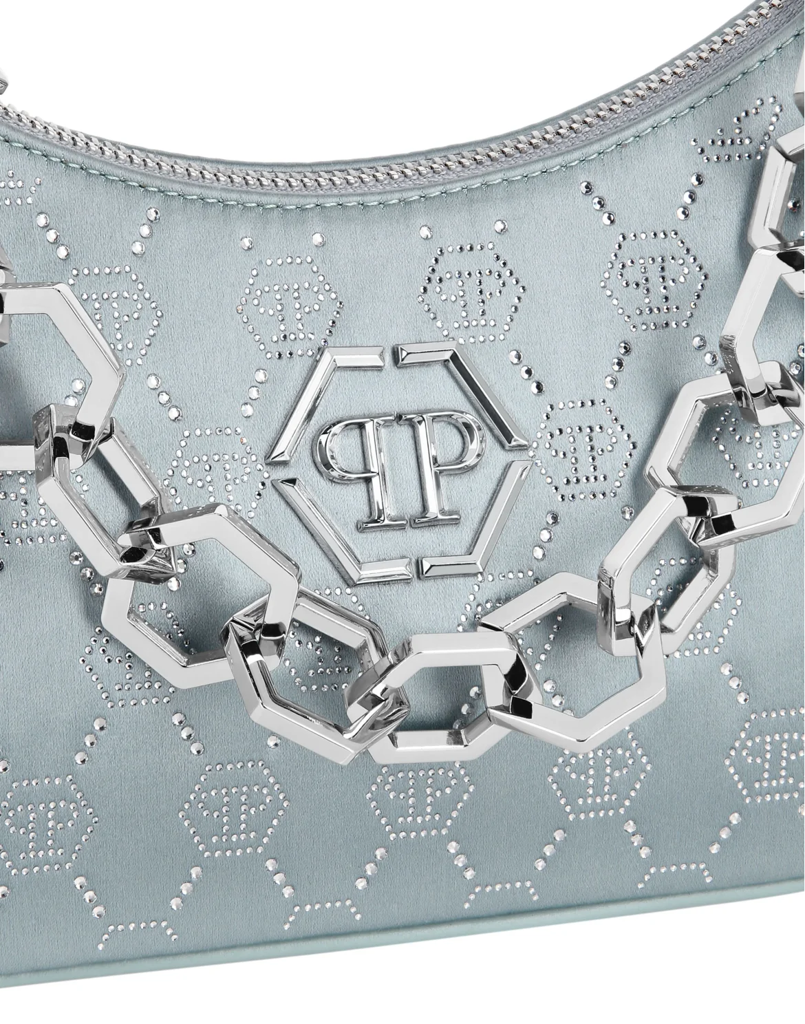 Satin Shoulder Bag Monogram Strass, цвет: Синий