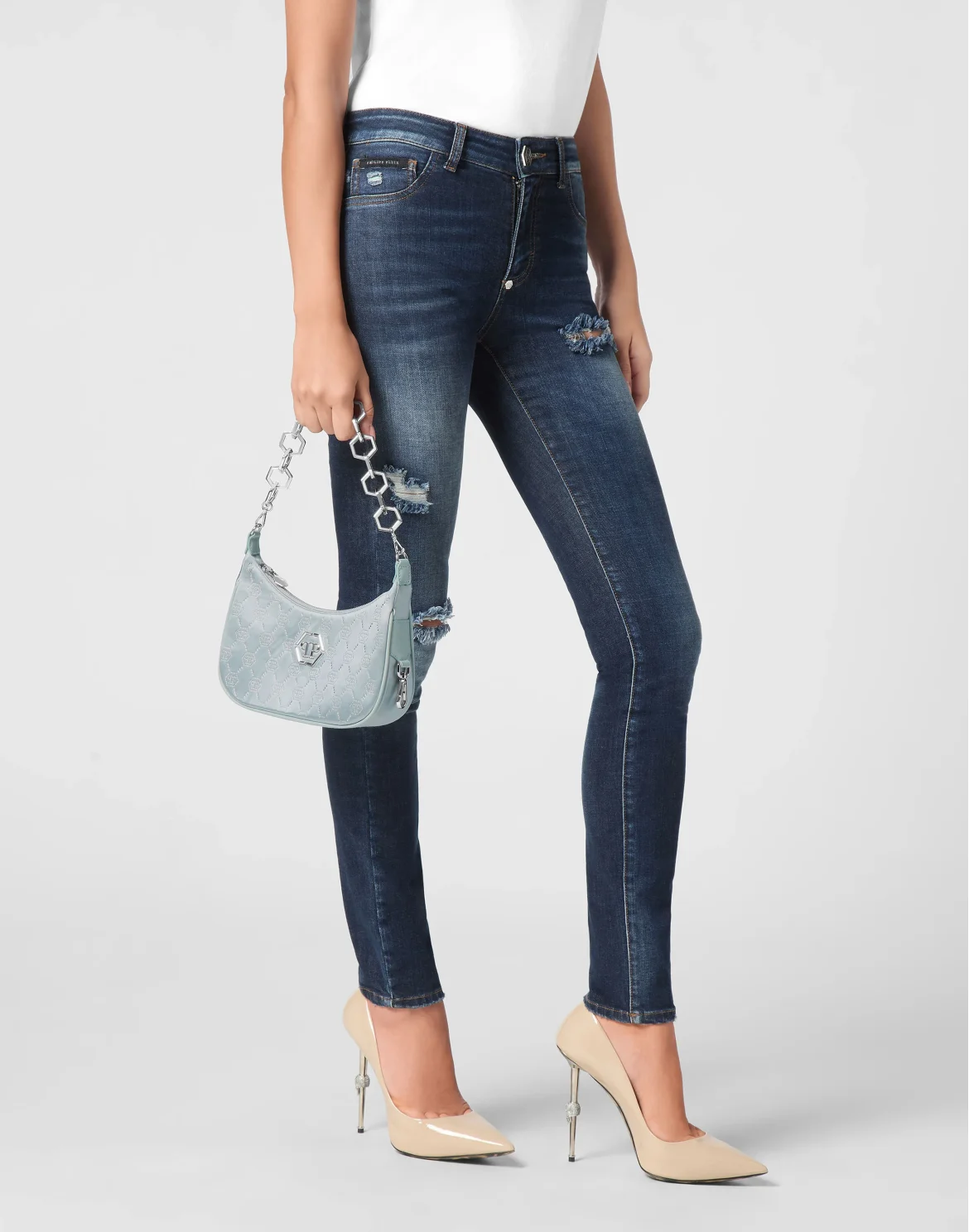 Satin Shoulder Bag Monogram Strass, цвет: Синий