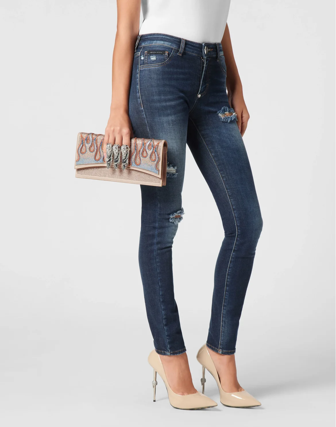 Embellished Baguette Bag Eagle, цвет: Бежевый