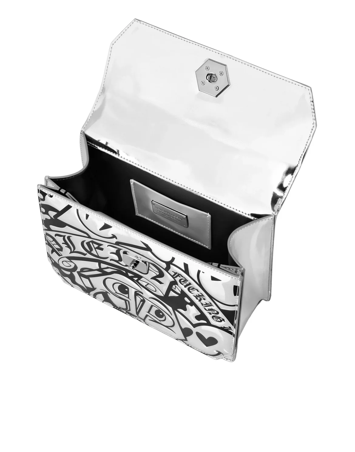Mirror Leather Handle Bag Superheroine Smile, цвет: Серебристый