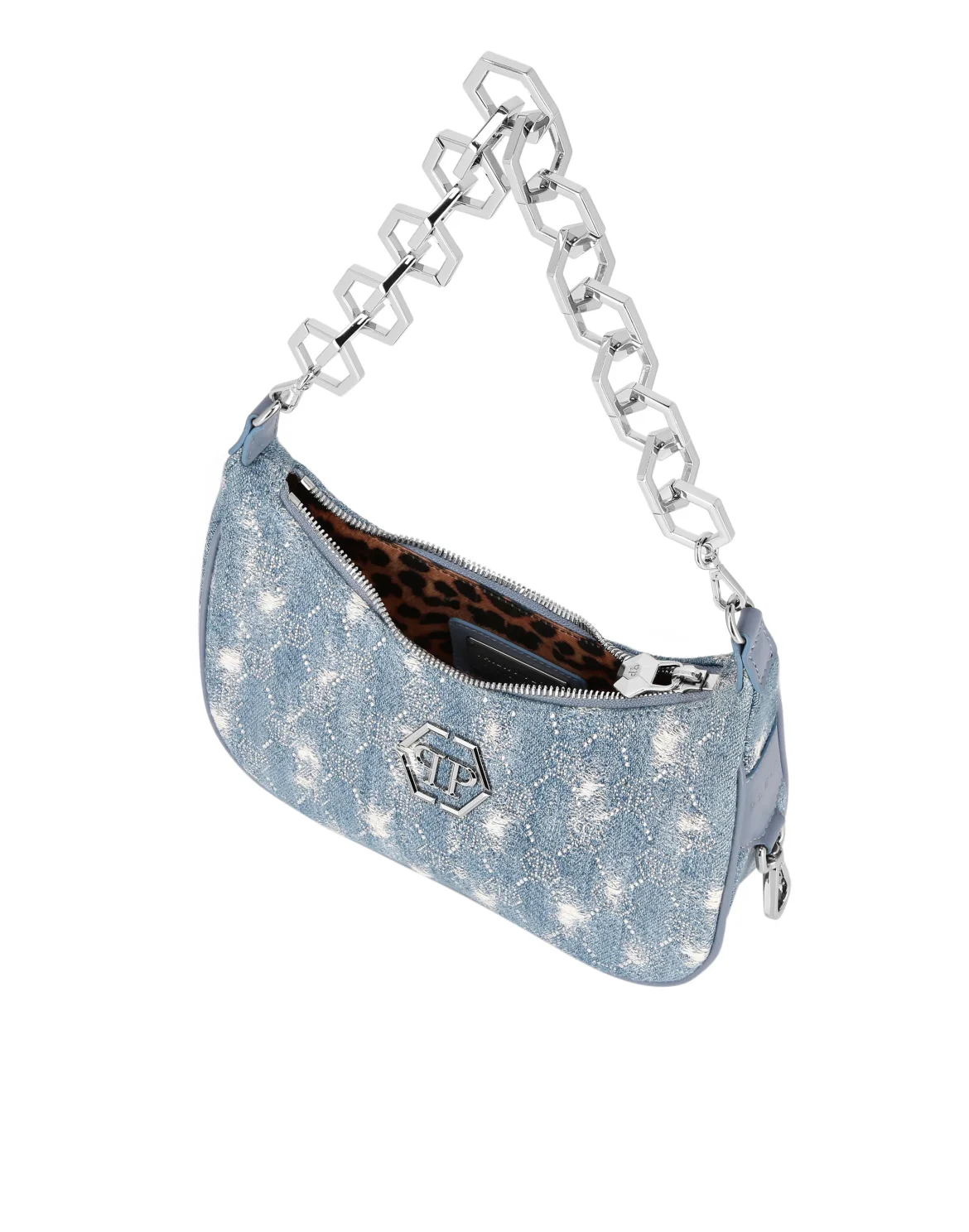 Denim Shoulder Bag Monogram Strass, цвет: Синий