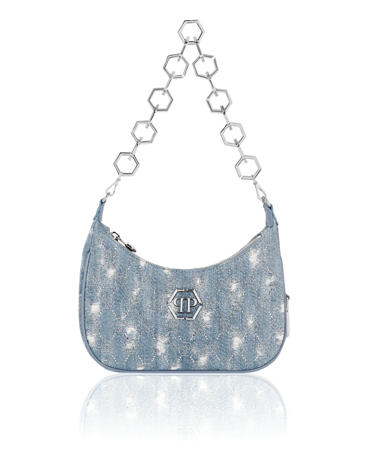 Denim Shoulder Bag Monogram Strass, цвет: Синий