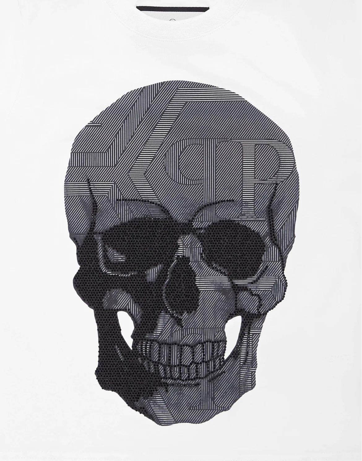 Jersey T-shirt Round Neck SS Strass Skull, цвет: Белый