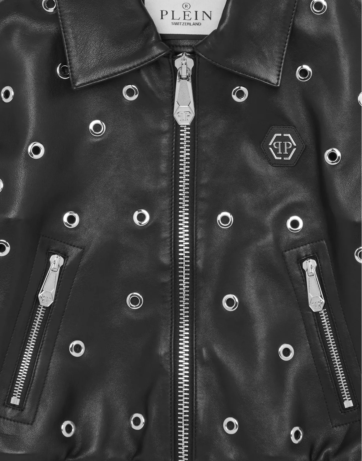 Cropped Leather Bomber LS Eyelet, цвет: Черный