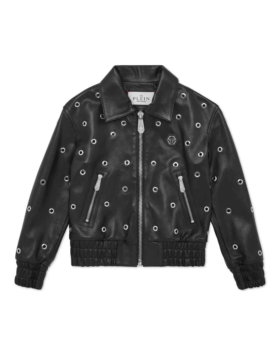 Cropped Leather Bomber LS Eyelet, цвет: Черный