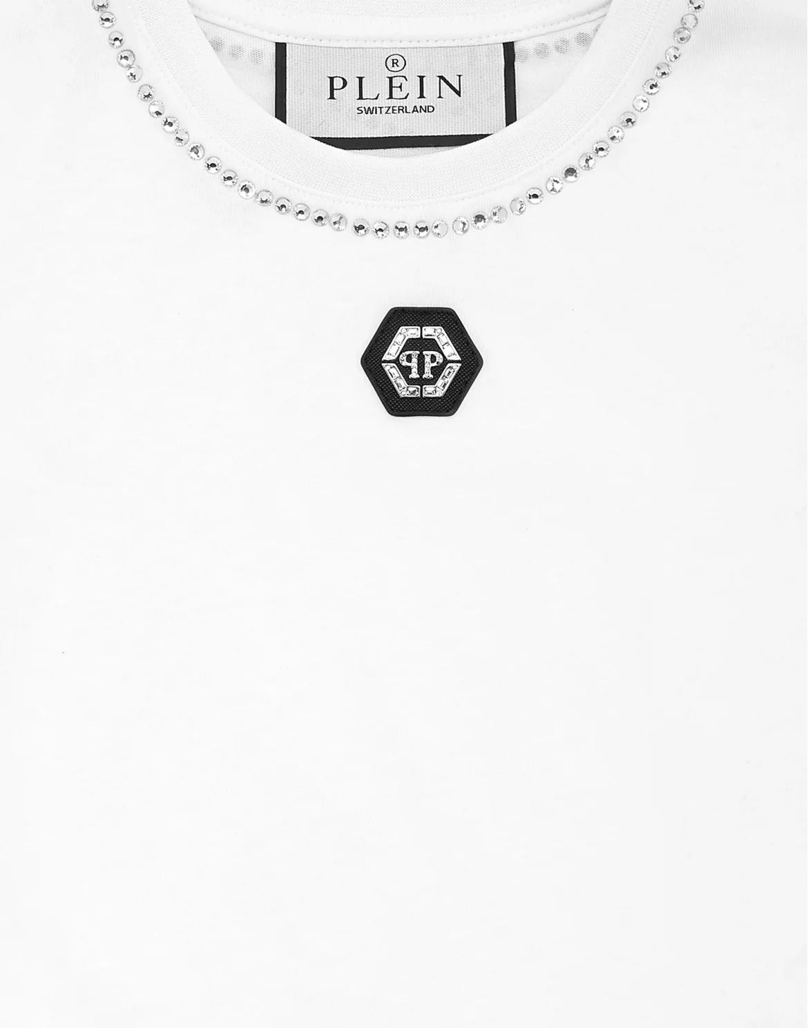Cropped T-shirt Strass Round Neck SS, цвет: Белый