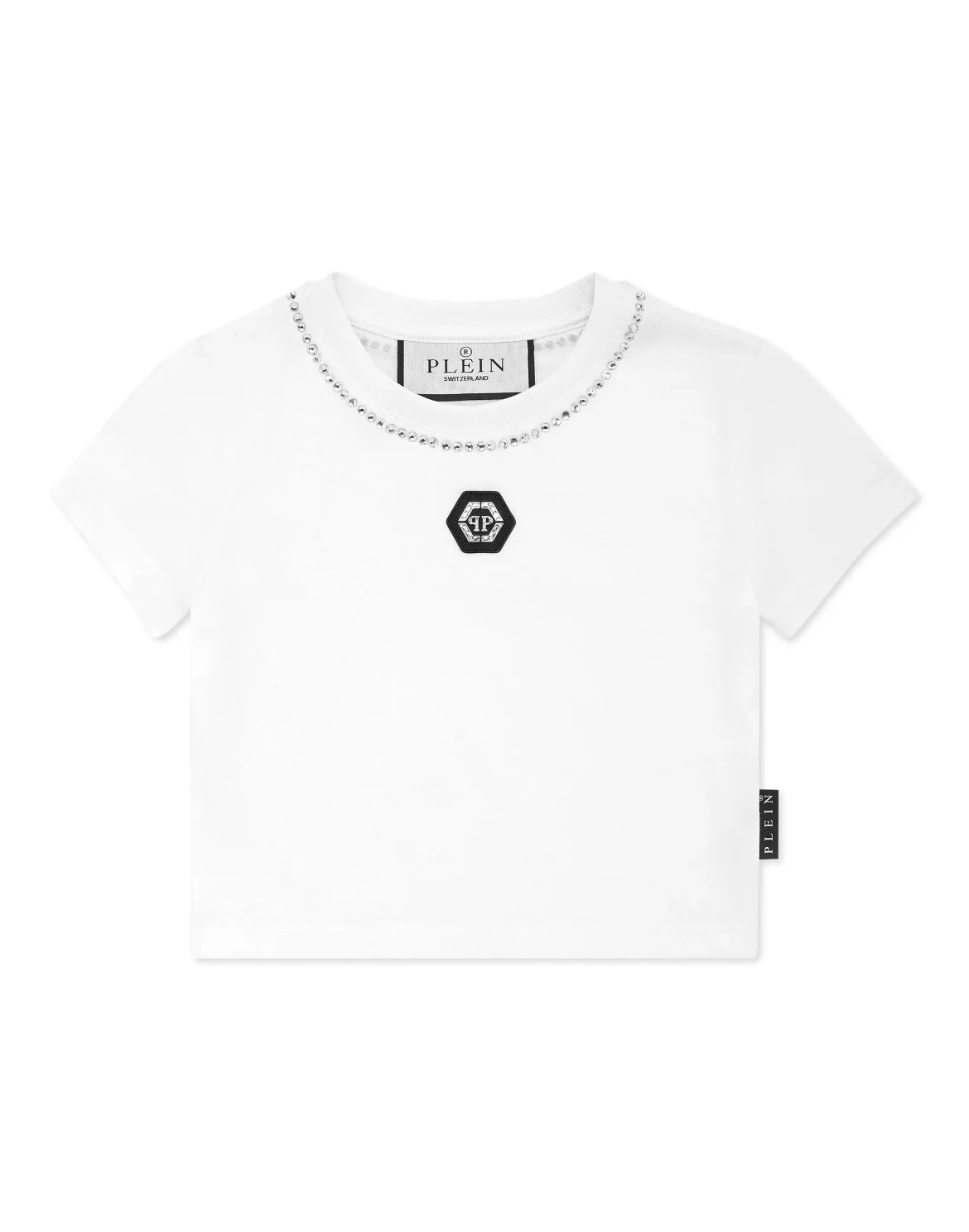 Cropped T-shirt Strass Round Neck SS, цвет: Белый