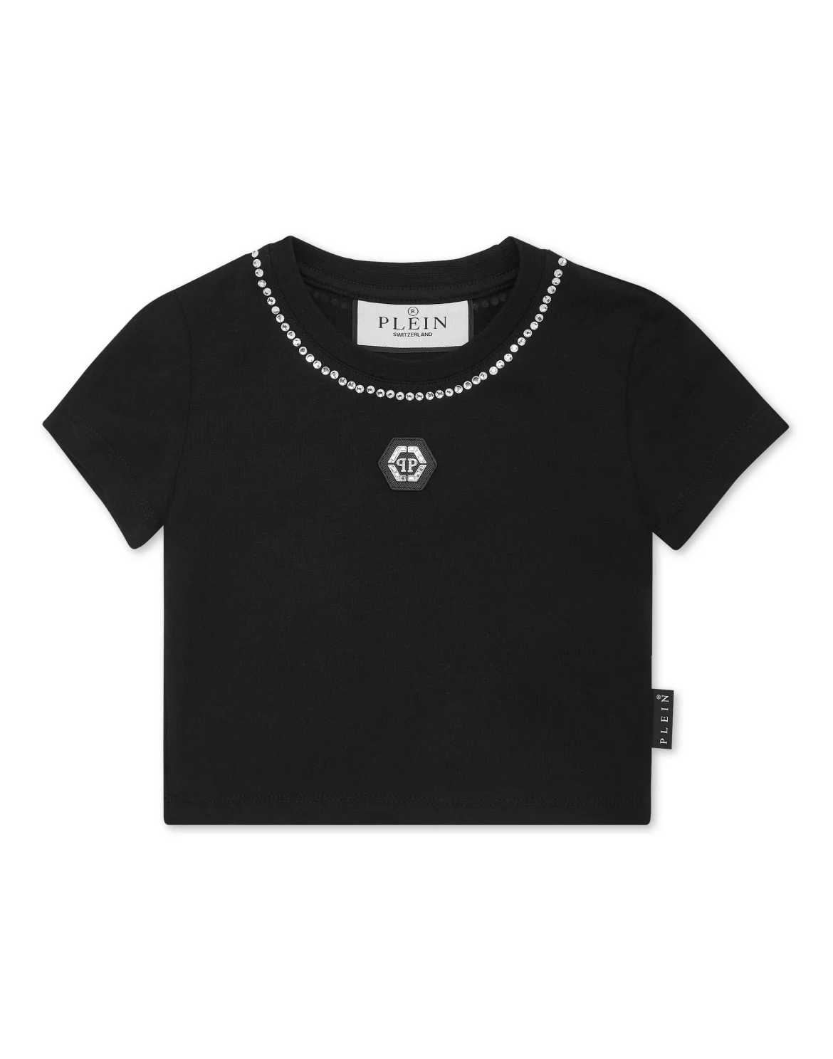 Cropped T-shirt Strass Round Neck SS, цвет: Черный