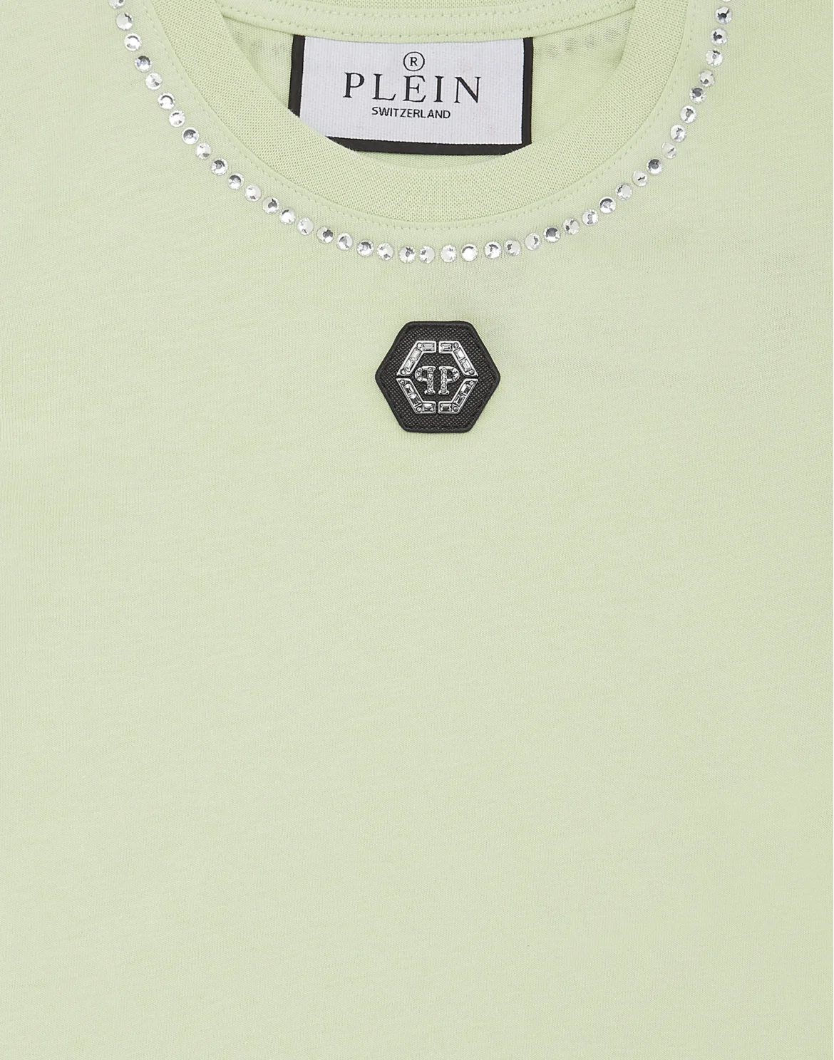 Cropped T-shirt Strass Round Neck SS, цвет: Зеленый