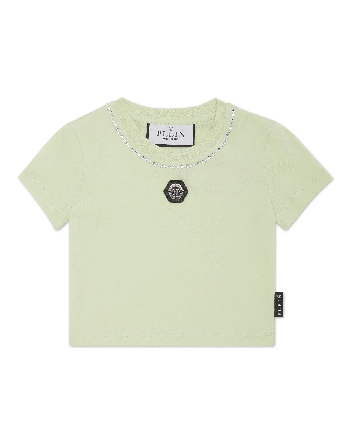 Cropped T-shirt Strass Round Neck SS, цвет: Зеленый