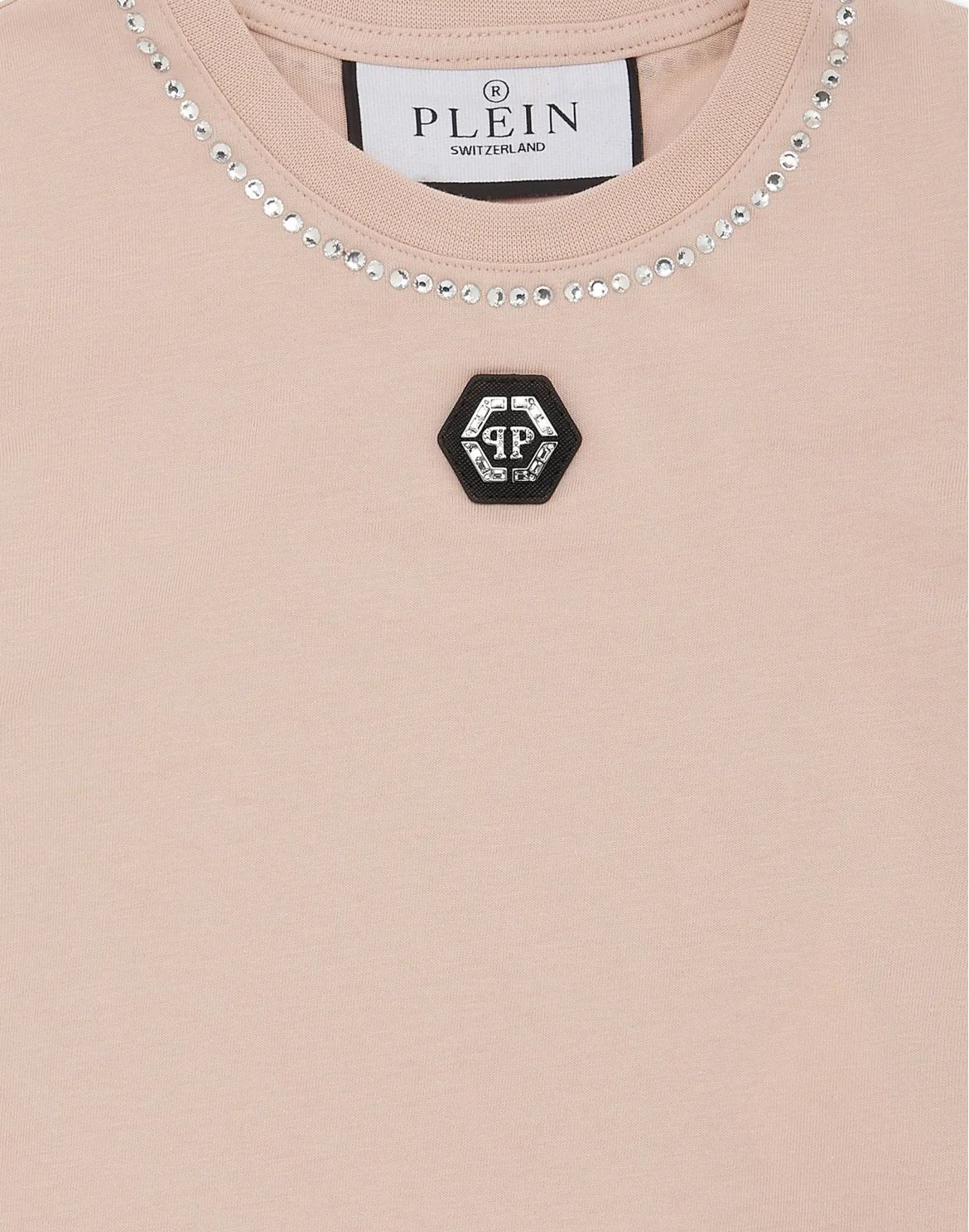 Cropped T-shirt Strass Round Neck SS, цвет: Розовый