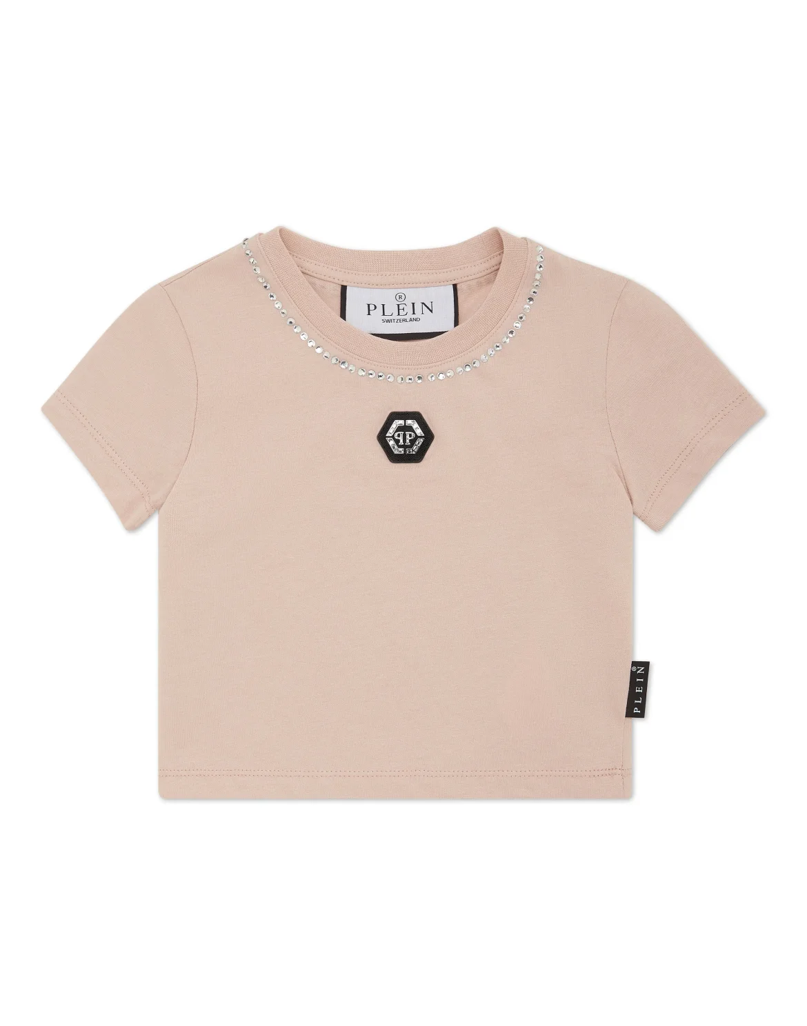 Cropped T-shirt Strass Round Neck SS, цвет: Розовый