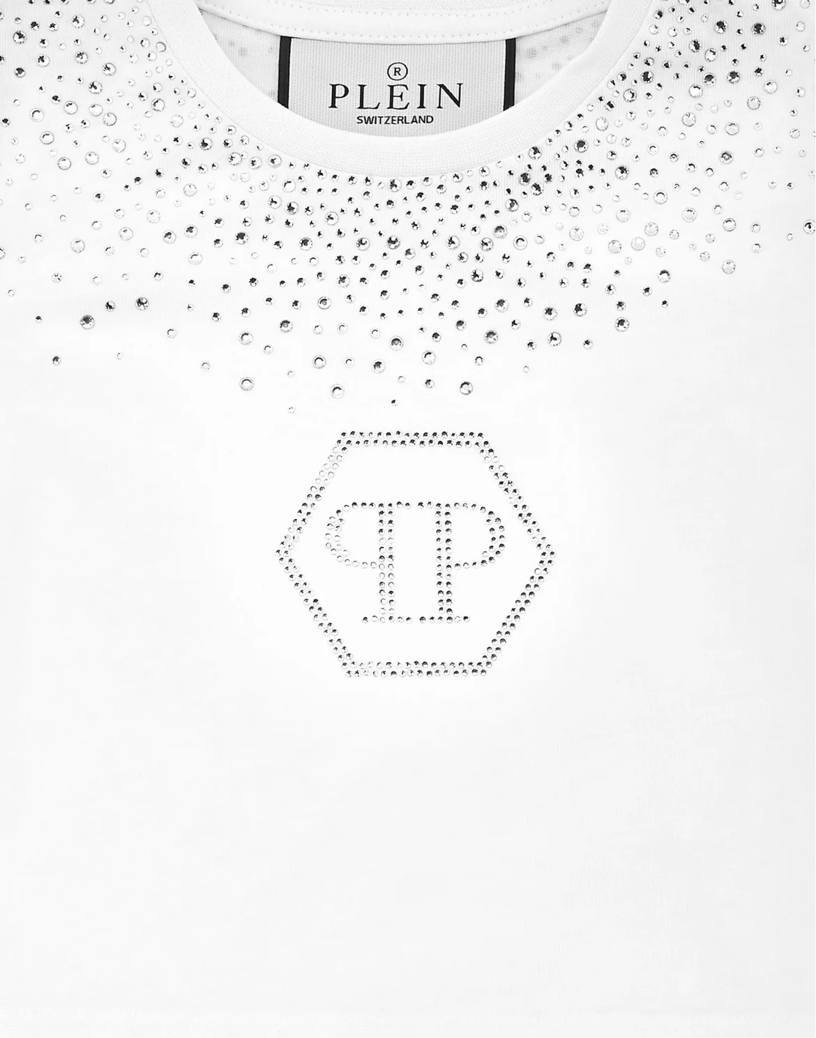 Cropped T-shirt Strass Round Neck SS Hexagon, цвет: Белый