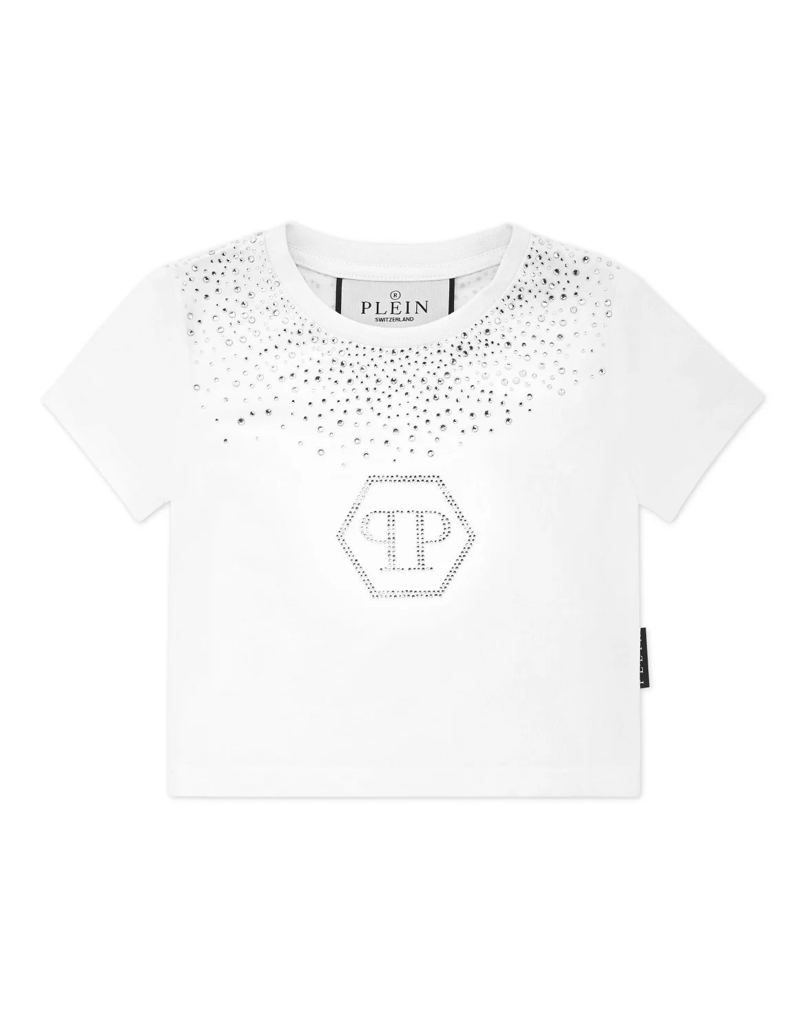 Cropped T-shirt Strass Round Neck SS Hexagon, цвет: Белый