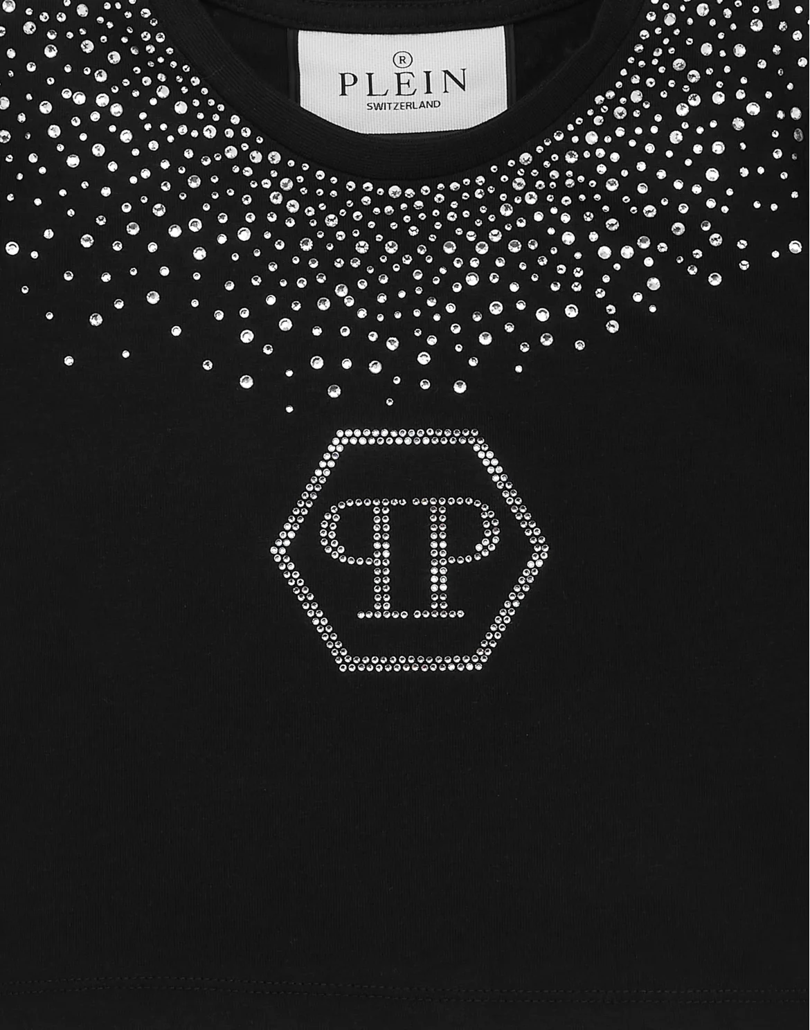 Cropped T-shirt Strass Round Neck SS Hexagon, цвет: Черный