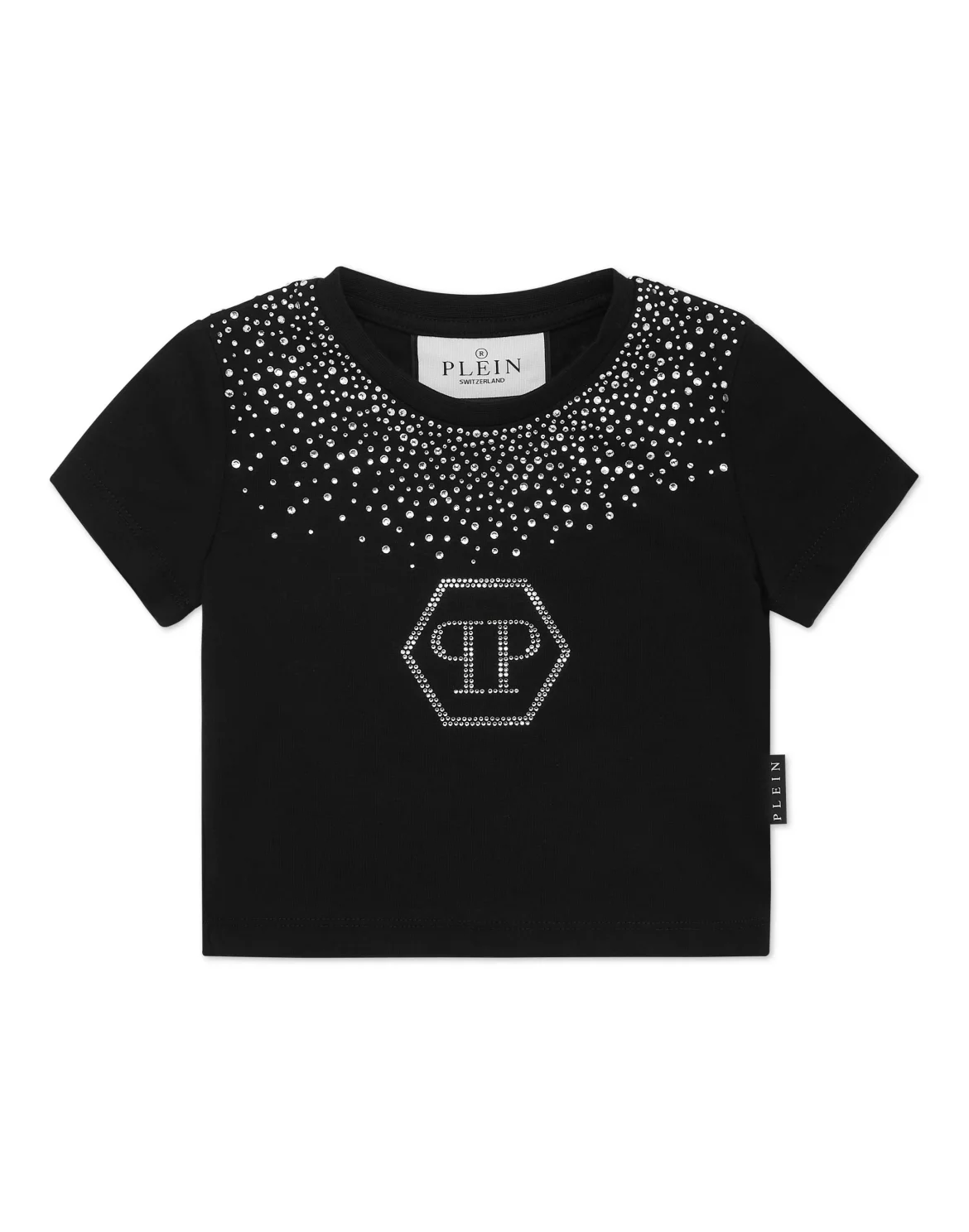Cropped T-shirt Strass Round Neck SS Hexagon, цвет: Черный