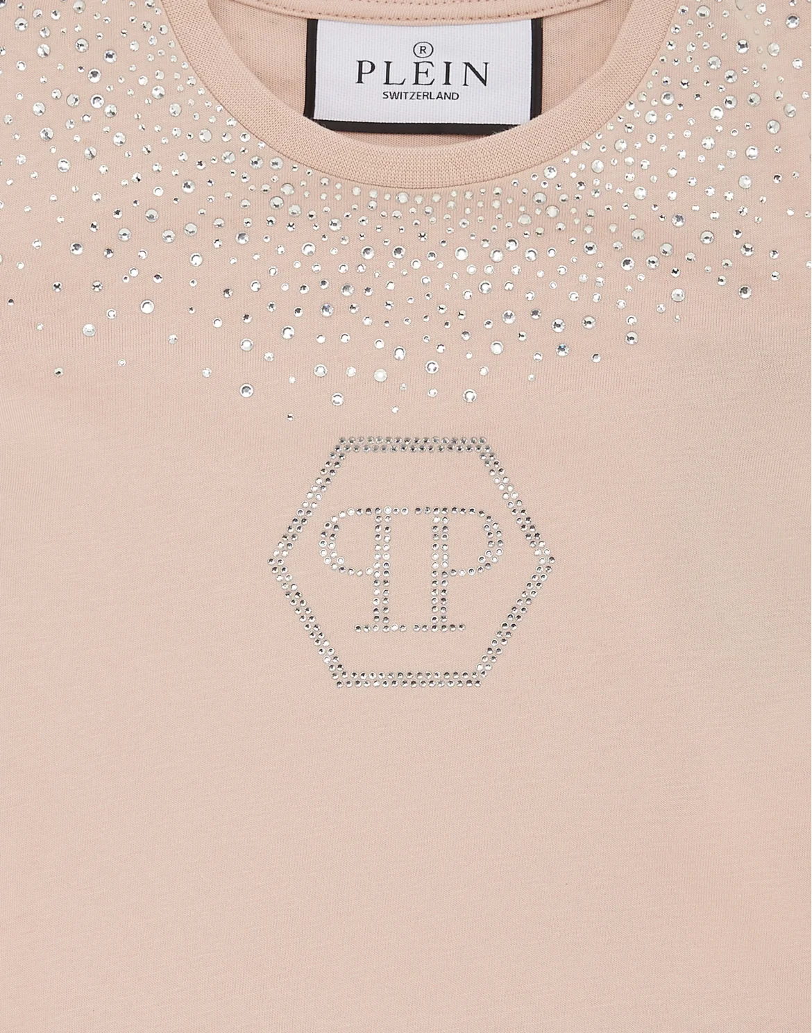 Cropped T-shirt Strass Round Neck SS Hexagon, цвет: Розовый