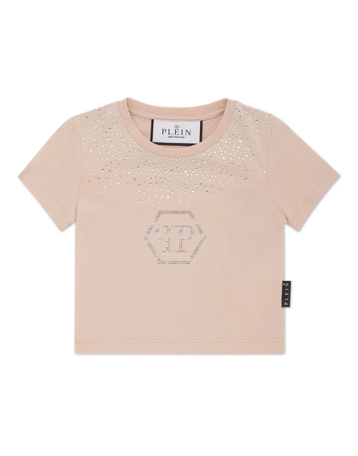 Cropped T-shirt Strass Round Neck SS Hexagon, цвет: Розовый