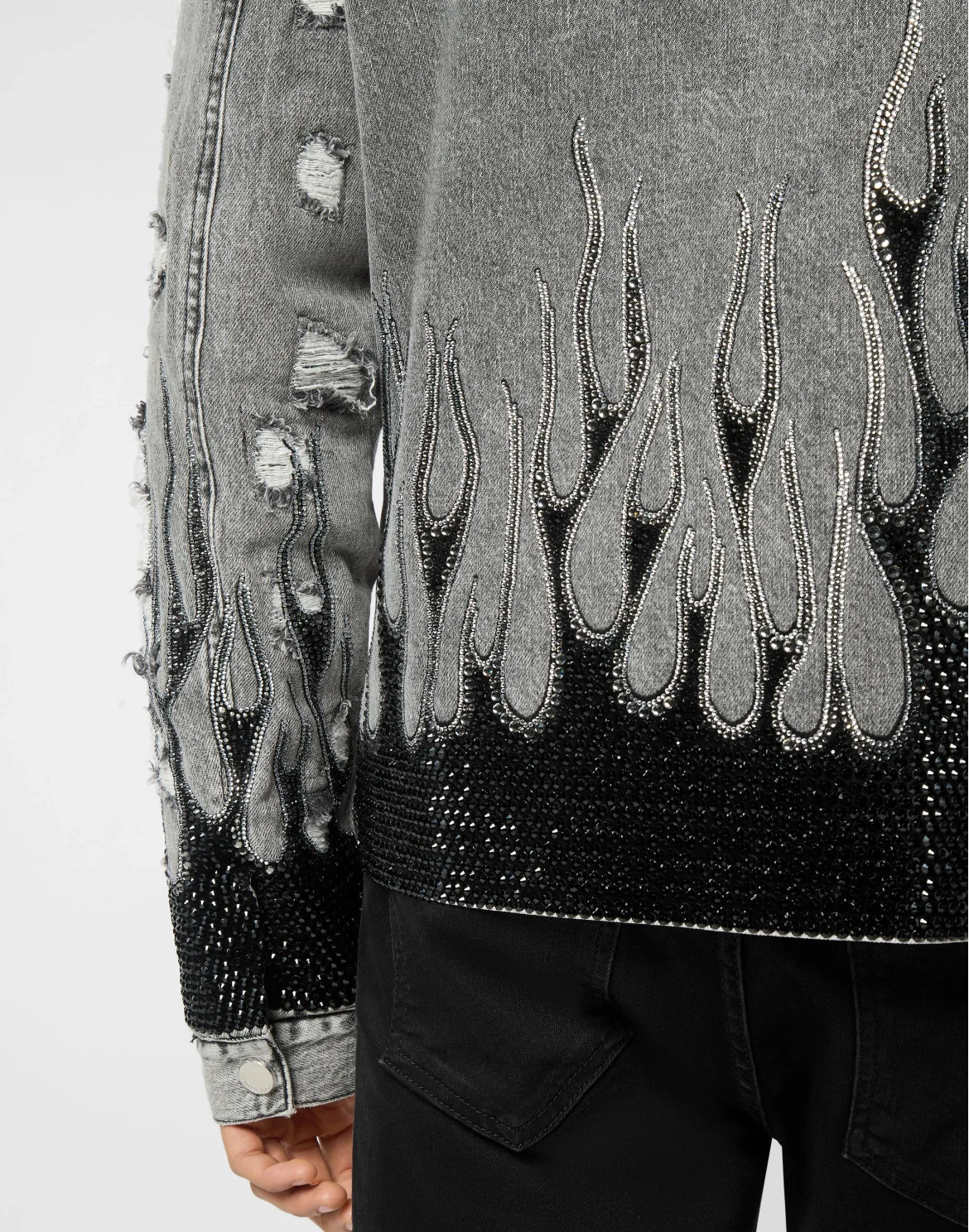 Denim Oversize Jacket LS Strass Flame, цвет: Серый