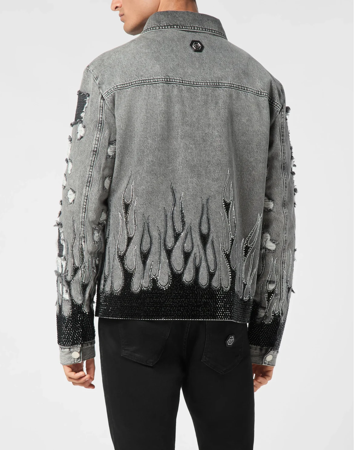 Denim Oversize Jacket LS Strass Flame, цвет: Серый