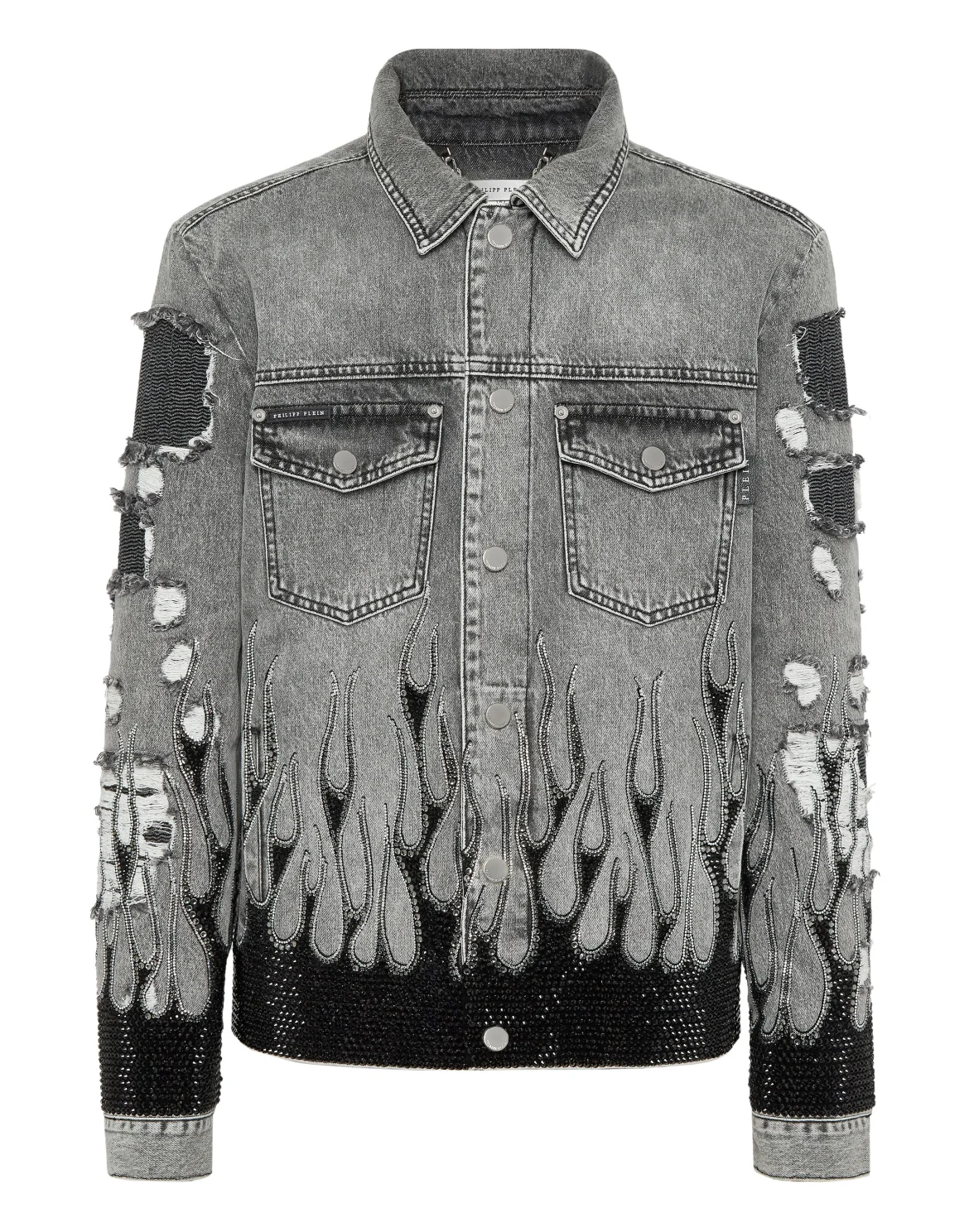 Denim Oversize Jacket LS Strass Flame, цвет: Серый