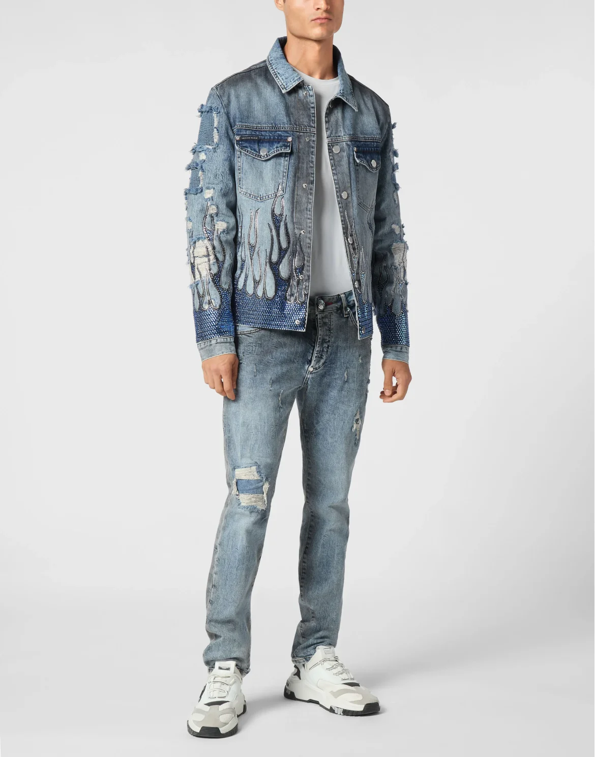 Denim Oversize Jacket LS Strass Flame, цвет: Серый